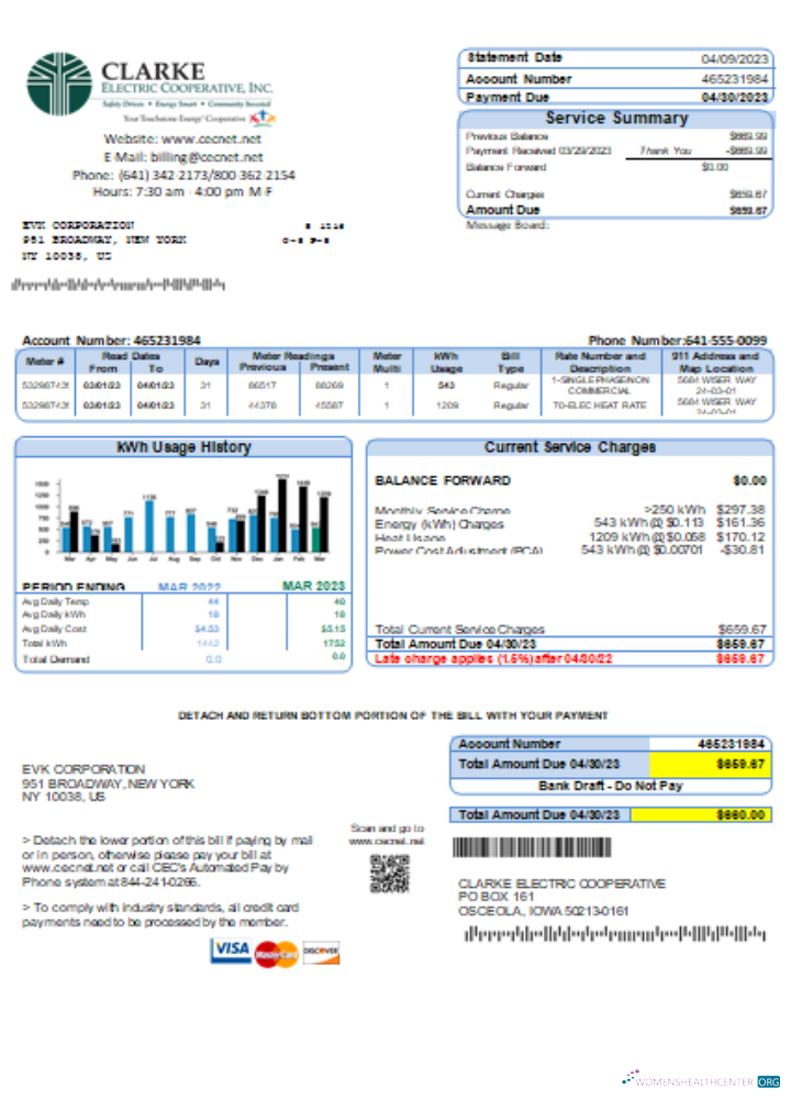 Download Clarke Electric Co Op Inc utility business bill, SCR Photoshop template